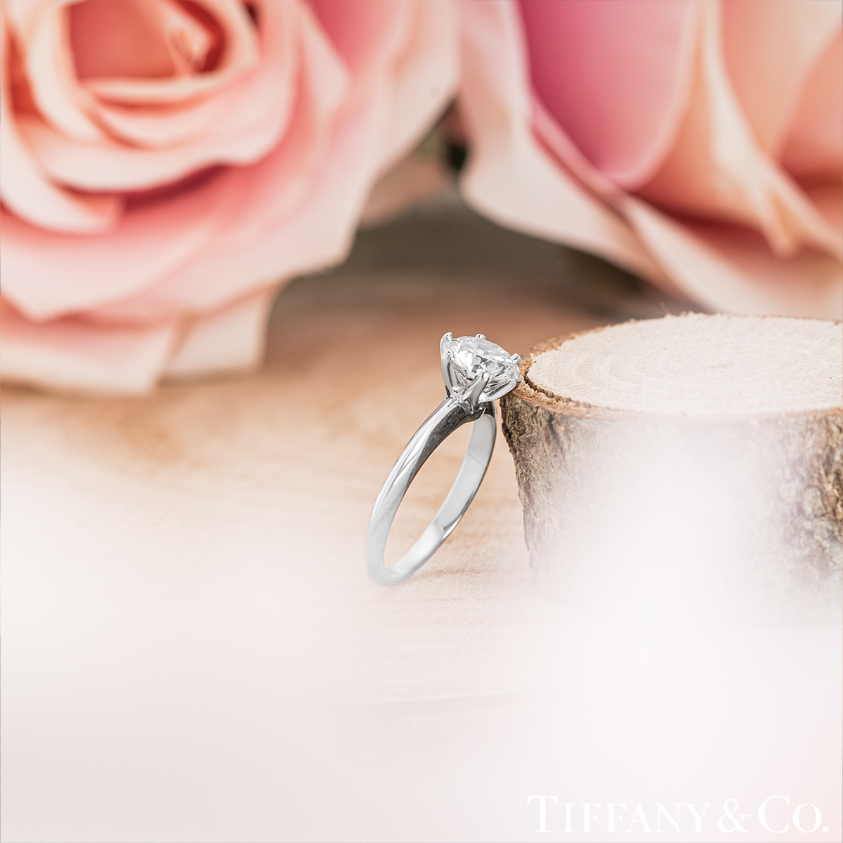 Tiffany & Co. Platinum Round Brilliant Cut Diamond Setting Ring 1.09ct D/IF